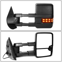 Pair Black Tow Mirrors Amber LED Turn Signal LightsAD-TWM-028-T666-BK-AM